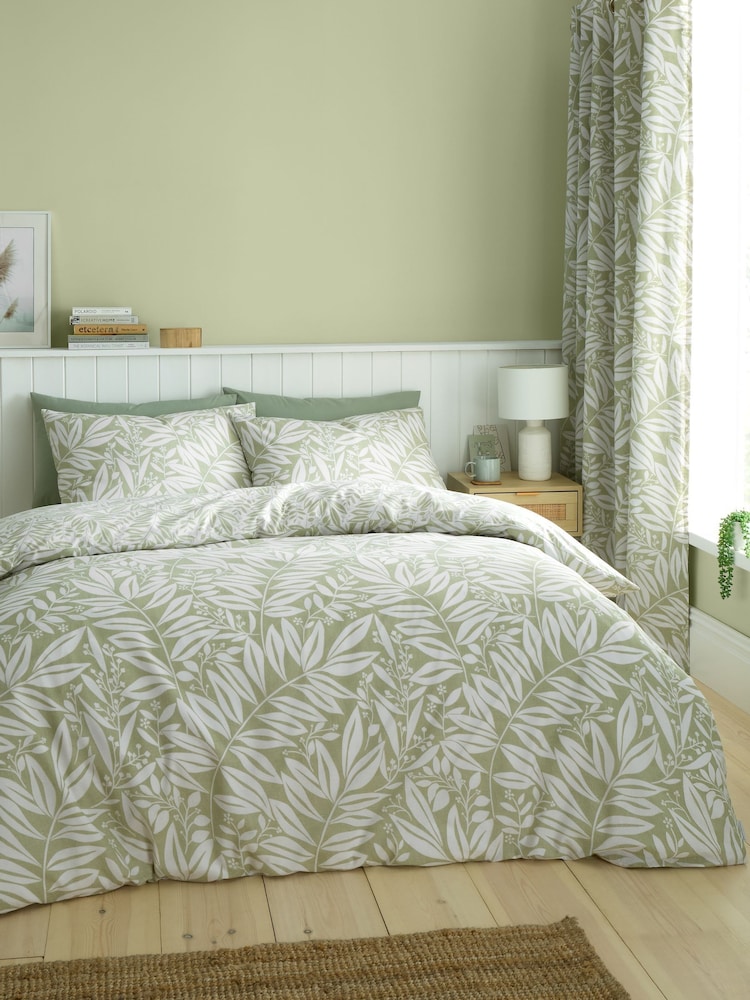 Catherine Lansfield Green Sorrel Leaf Floral Reversible Duvet Cover Set - Image 1 of 5 Catherine Lansfield Green Sorrel Leaf Floral Reversible Duvet Cover Set - Image 1 of 5