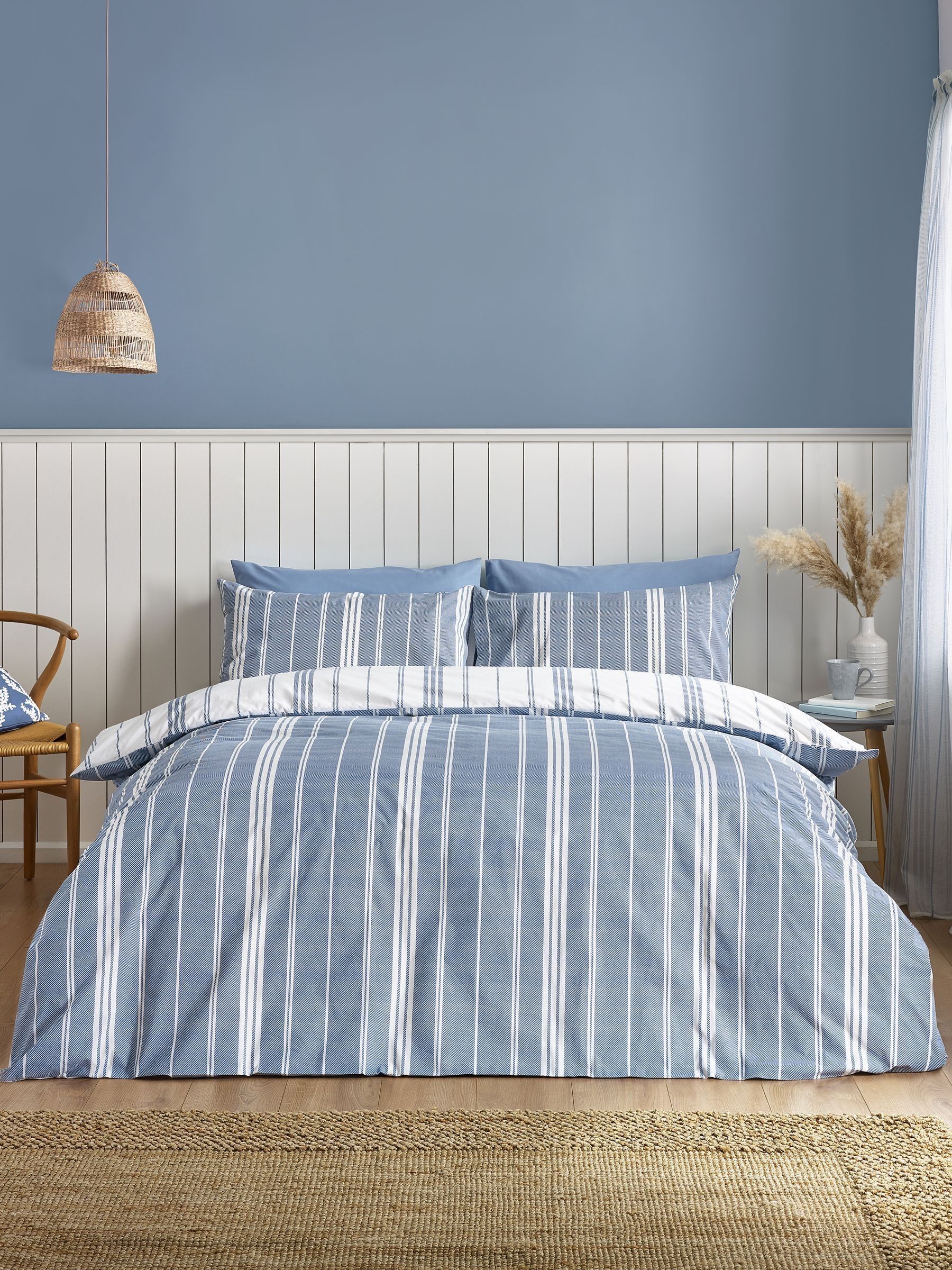 Portfolio Home Harvard Set Copripiumino Matrimoniale Reversibile A Righe, Blu, Policotone, 200x200 Cm + 2 Federe