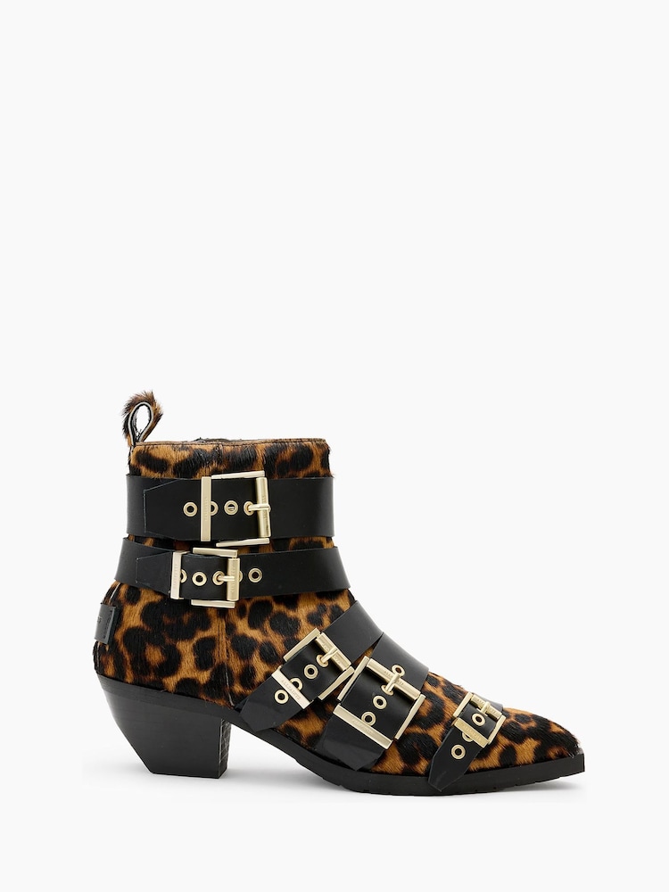 AllSaints Lepoard Print Jane Buckle Boots - Image 1 of 5