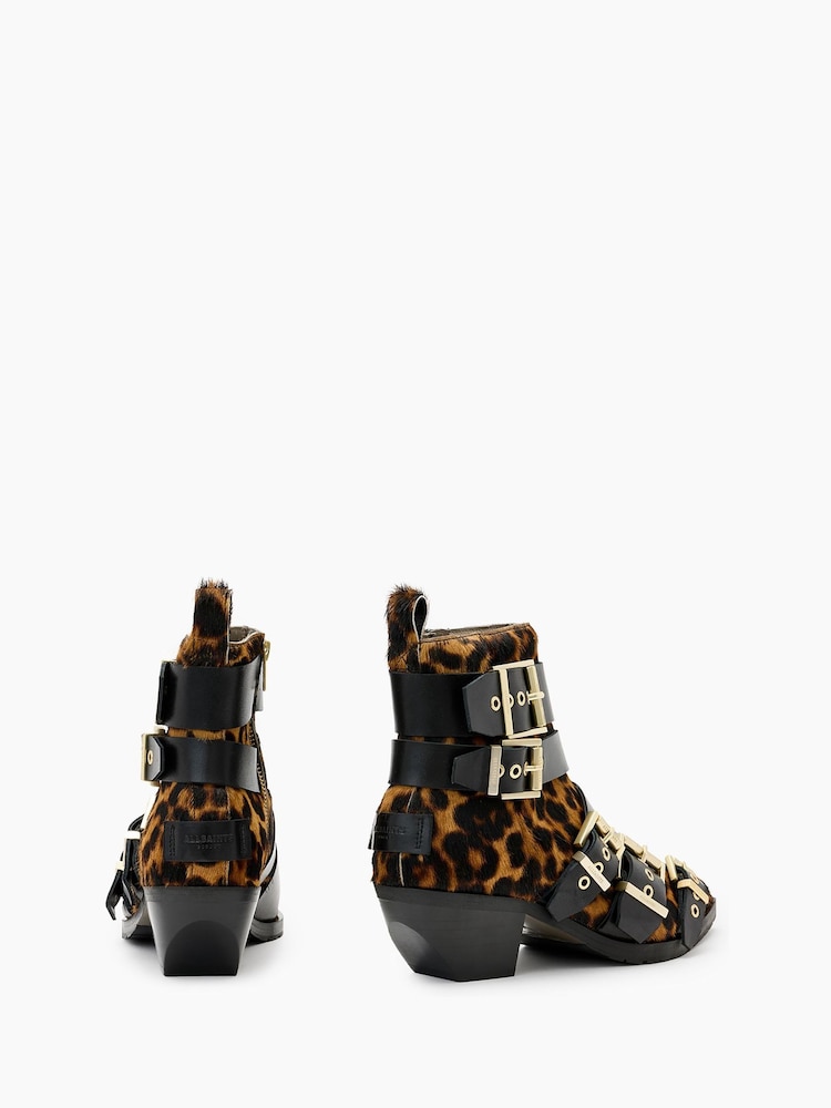 AllSaints Lepoard Print Jane Buckle Boots - Image 3 of 5