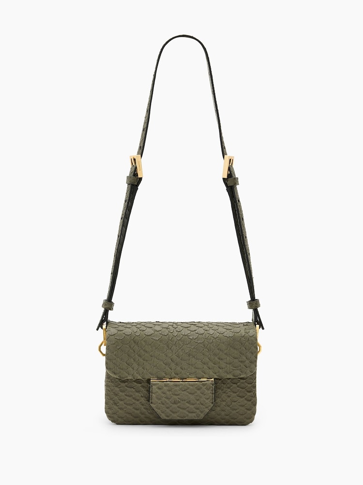 AllSaints Green Jupiter Snake Print Xbody Bag - Image 1 of 6 AllSaints Green Jupiter Snake Print Xbody Bag - Image 1 of 6