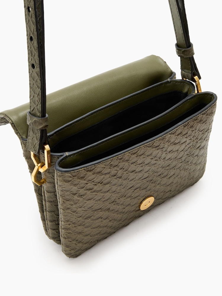 AllSaints Green Jupiter Snake Print Xbody Bag - Image 2 of 6 AllSaints Green Jupiter Snake Print Xbody Bag - Image 2 of 6