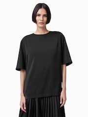 AllSaints Black Amelie Satin T-Shirt - Image 1 of 8