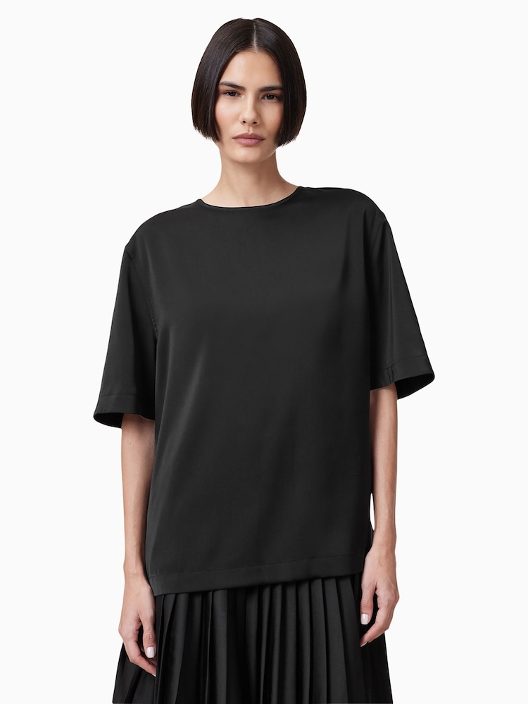 AllSaints Black Amelie Satin T-Shirt - Image 1 of 8