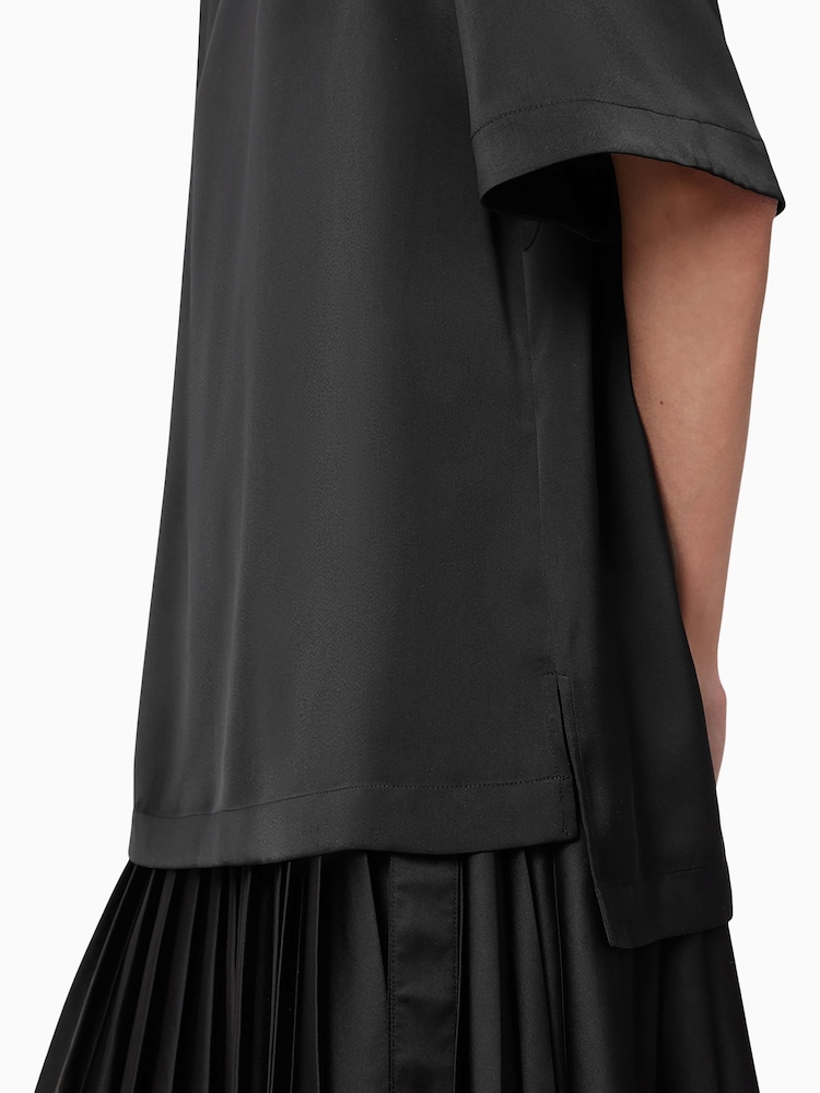 AllSaints Black Amelie Satin T-Shirt - Image 3 of 8