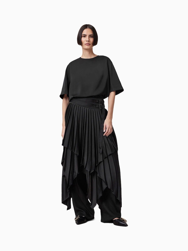 AllSaints Black Amelie Satin T-Shirt - Image 4 of 8