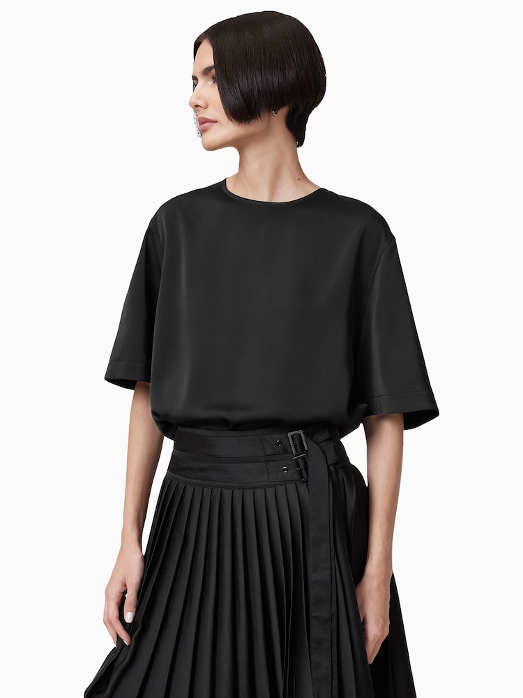 AllSaints Black Amelie Satin T-Shirt - Image 5 of 8