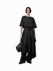 AllSaints Black Amelie Satin T-Shirt - Image 6 of 8