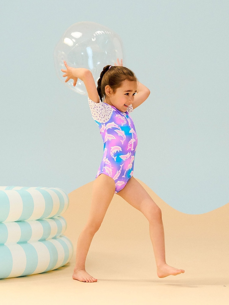 Hatley Purple Airbrush Dolphins Rash Vest 1 Piece - Image 1 of 3