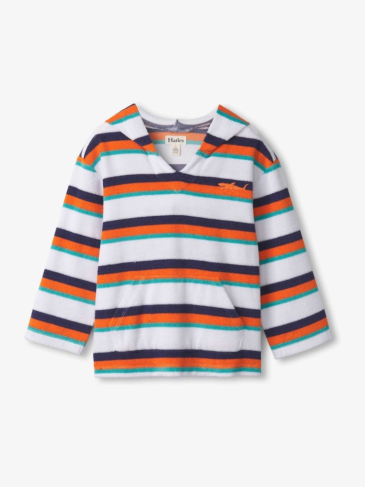 Hatley Orange Aqua Stripes Terry Pull Over Hoodie - Imagen 2 de 3