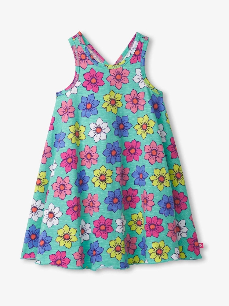 Hatley Blue 100% Cotton Happy Flowers Trapeze Dress - Image 1 of 2