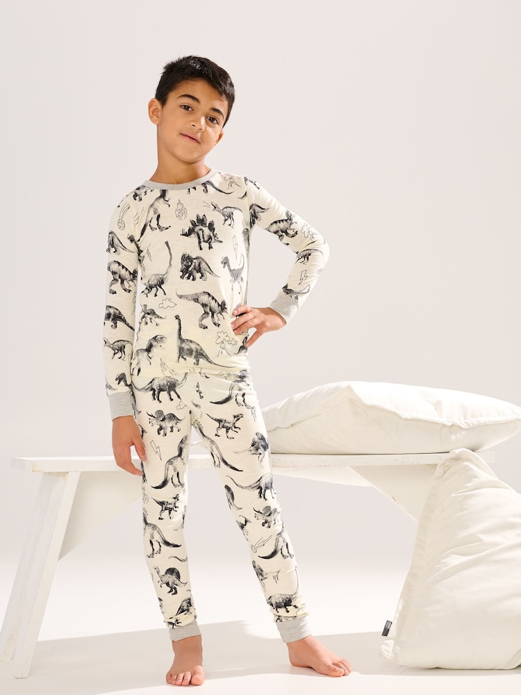 Hatley Cream Dino Extinction Stretch Cotton Pyjamas Set - Imagen 2 de 2 Hatley Cream Dino Extinction Stretch Cotton Pyjamas Set - Imagen 2 de 2