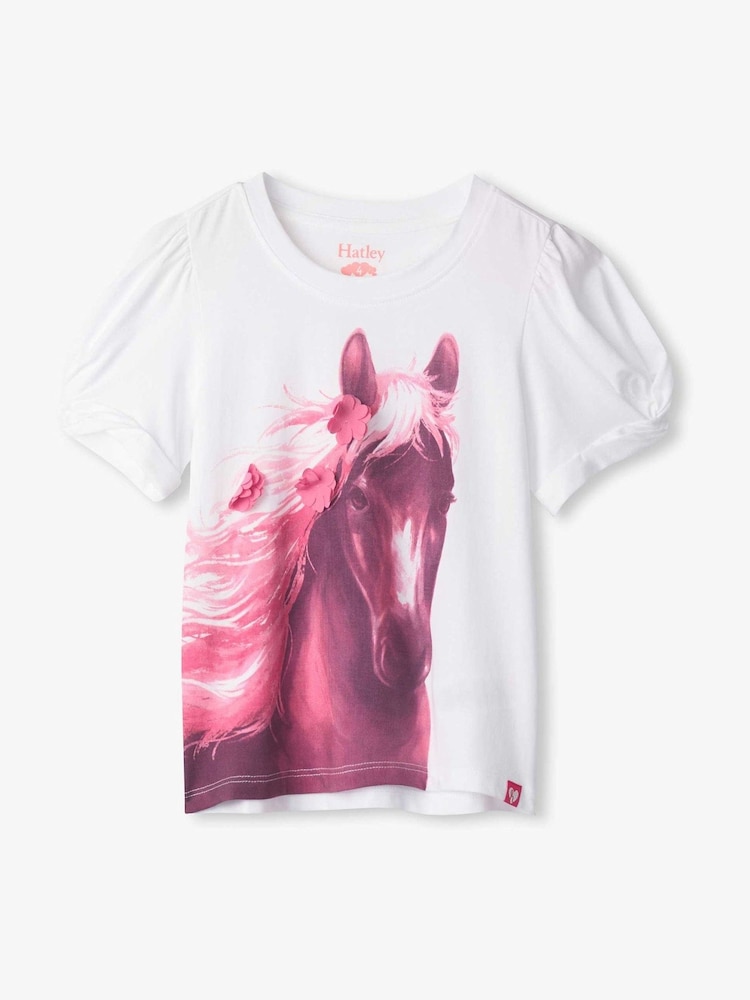 Hatley Soft Horse Twisted Sleeve White T-Shirt - Image 1 of 2 Hatley Soft Horse Twisted Sleeve White T-Shirt - Image 1 of 2
