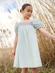 Hatley Soft Blue Denim Puff Sleeve Smocked Dress - Image 1 of 3