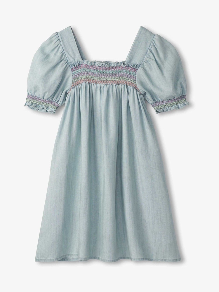 Hatley Soft Blue Denim Puff Sleeve Smocked Dress - Image 2 of 3