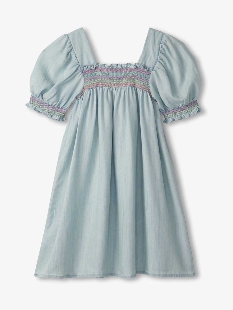Hatley Soft Blue Denim Puff Sleeve Smocked Dress - Image 3 of 3