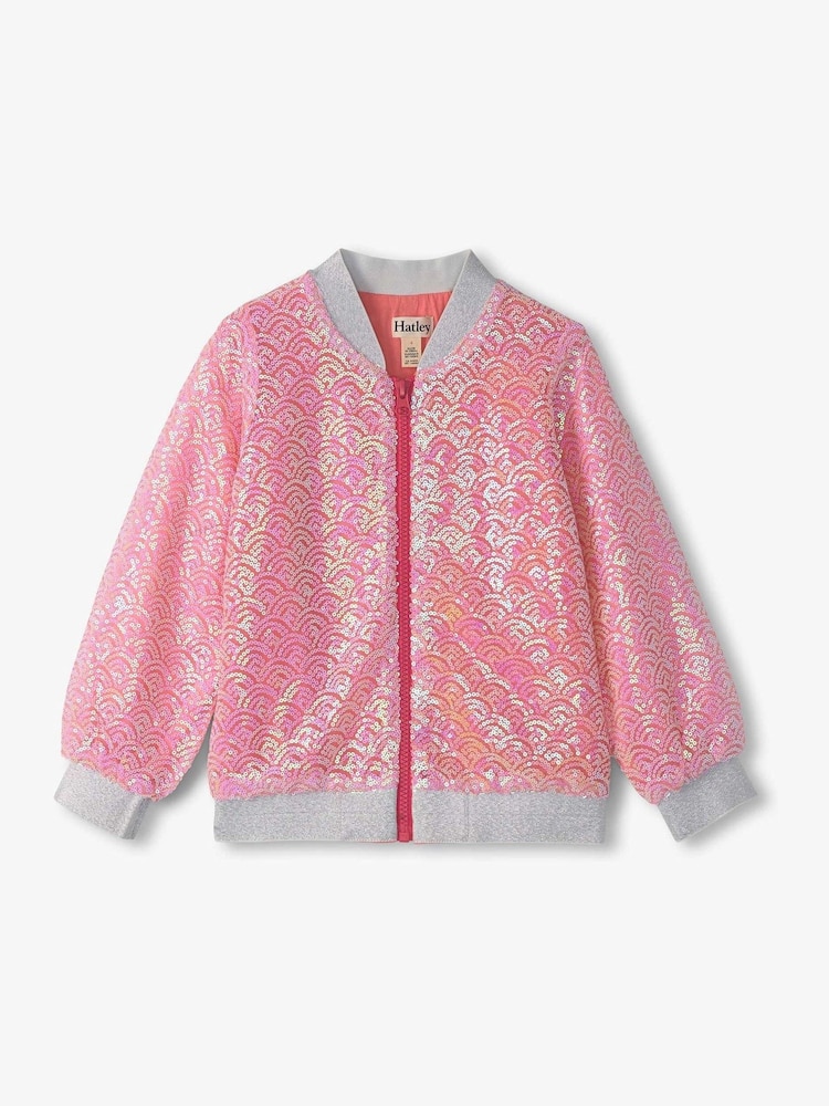 Hatley Pink Pearl Mermaid Sequins Bomber Jacket - Image 2 of 3 Hatley Pink Pearl Mermaid Sequins Bomber Jacket - Image 2 of 3