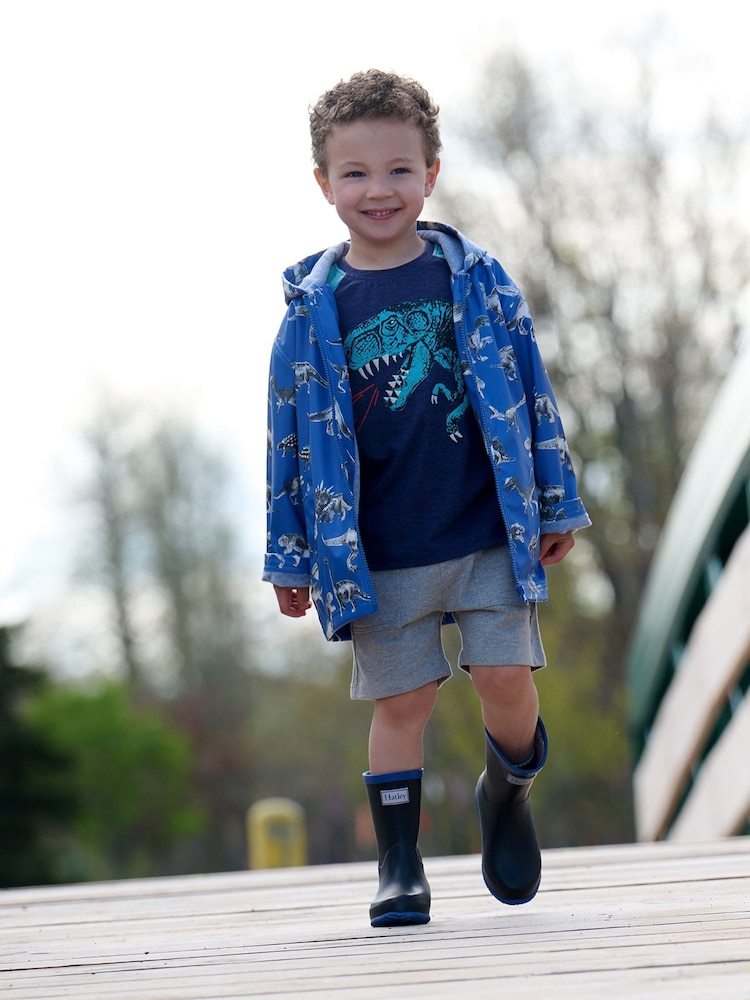 Hatley Blue Dino Extinction Zip Up Rain Jacket - Imagen 1 de 3