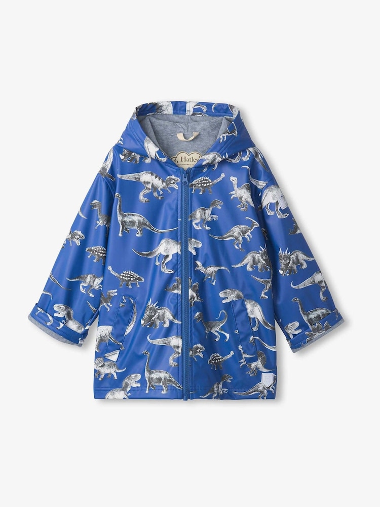 Hatley Blue Dino Extinction Zip Up Rain Jacket - Imagen 2 de 3