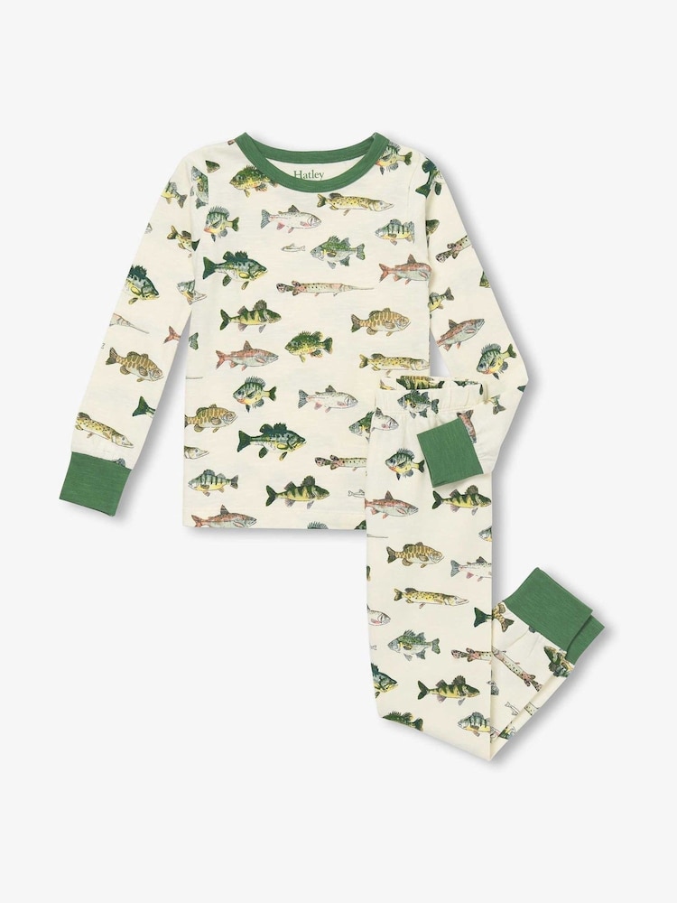 Hatley Cream Real Fish Stretch Cotton Pyjamas Set - Image 1 of 3