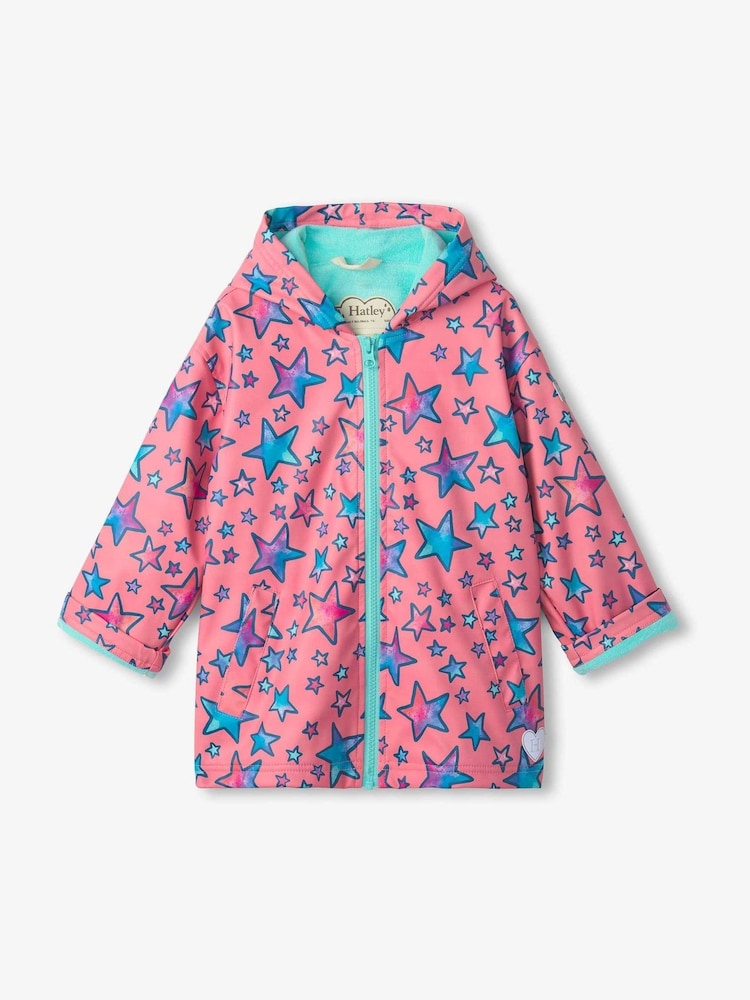 Hatley Pink Watercolour Doodles Zip Up Rain Jacket - Image 1 of 2