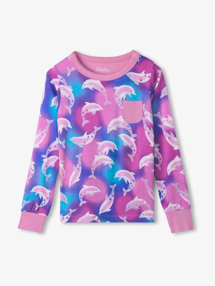 Hatley Purple Airbrush Dolphins Bamboo Pyjamas Set - Imagen 2 de 3