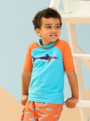 Hatley Blue Shark Short Sleeve Rash Vest - Image 1 of 3