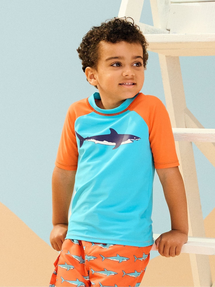 Hatley Blue Shark Short Sleeve Rash Vest - Image 1 of 3