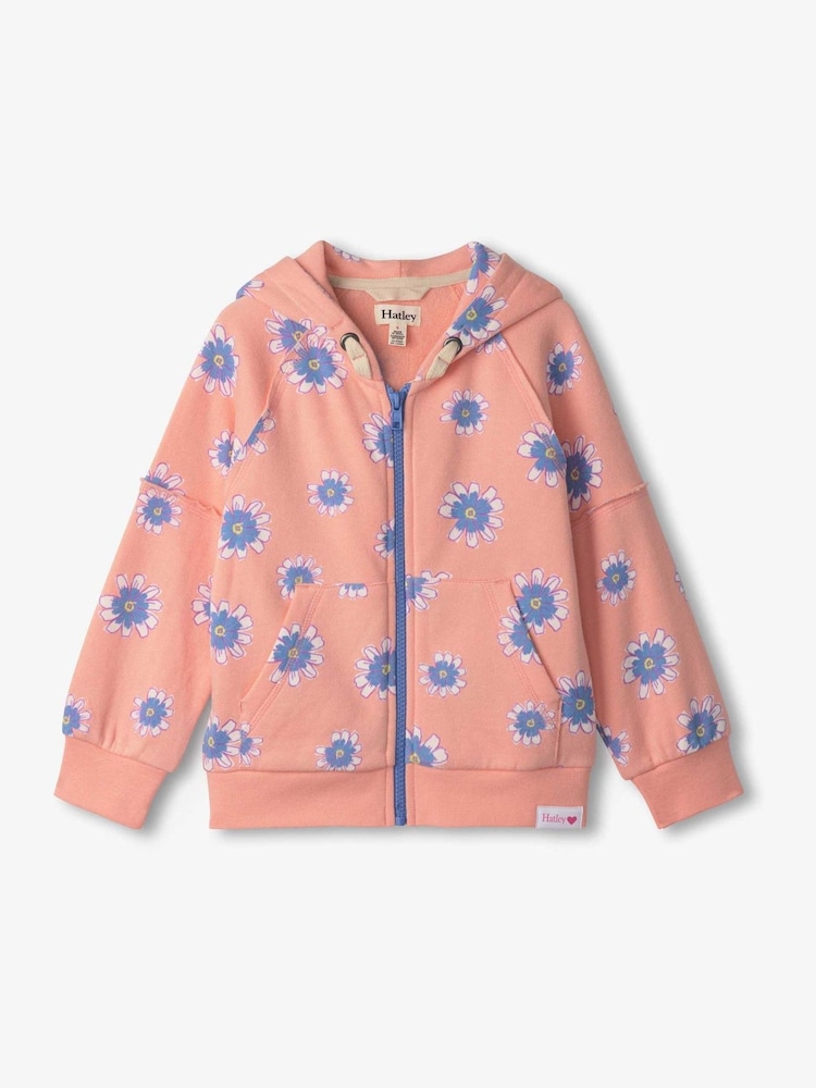 Hatley Pink Doodle Daisy Raw Edged Hoodie - Image 1 of 2