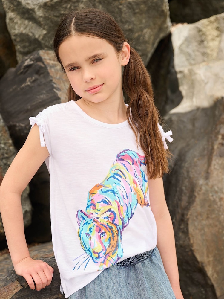 Hatley Tiger Cinched Shoulder White Top - Image 1 of 3