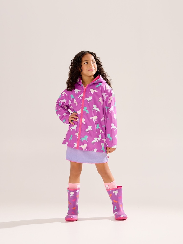 Hatley Purple Leaping Horses Zip Up Rain Jacket - Image 1 of 4