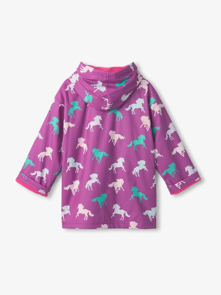 Hatley Purple Leaping Horses Zip Up Rain Jacket - Image 3 of 4