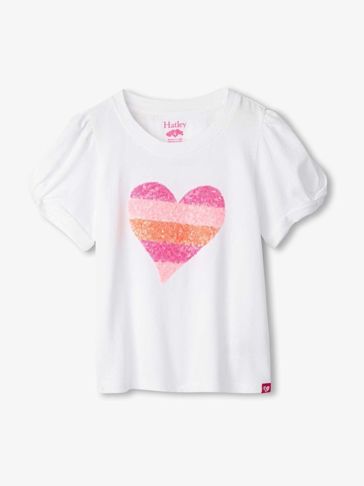Hatley 100% Cotton Double Hearts Twisted Sleeve White T-Shirt - Image 1 of 2