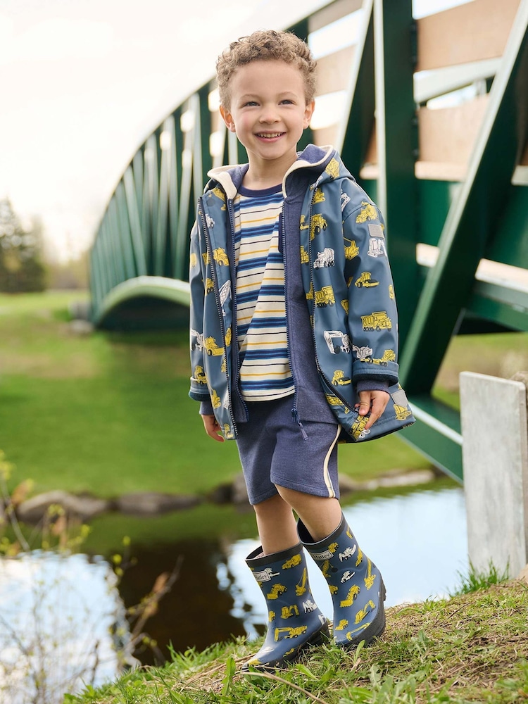 Hatley Blue Under Construction Zip Up Rain Jacket - Imagen 1 de 4