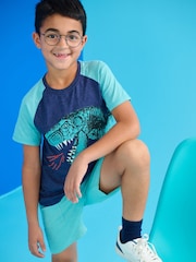 Hatley Blue T-Rex Dinosaur T-Shirt and Shorts Set - Image 1 of 2