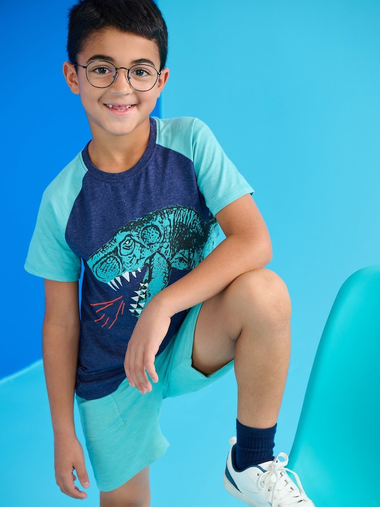Hatley Blue T-Rex Dinosaur T-Shirt and Shorts Set - Image 1 of 2