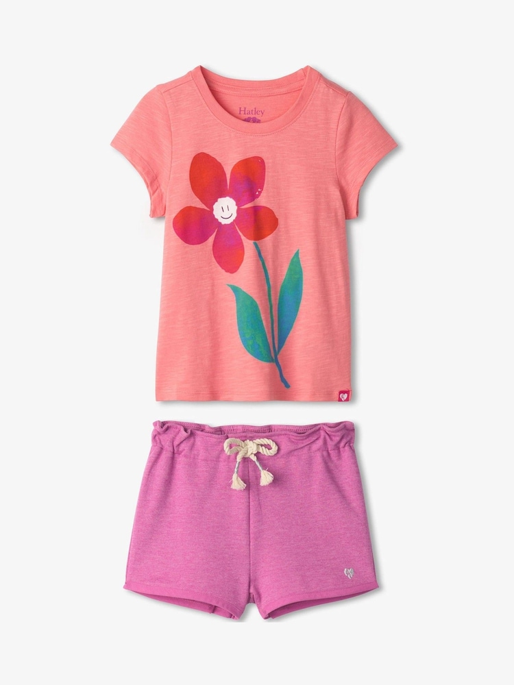 Hatley Pink 100% Cotton Daisy T-Shirt and Shorts Set - Image 2 of 2