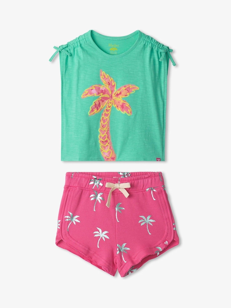 Hatley Pink Palm 100% Cotton T-Shirt and Shorts Set - Image 2 of 2 Hatley Pink Palm 100% Cotton T-Shirt and Shorts Set - Image 2 of 2