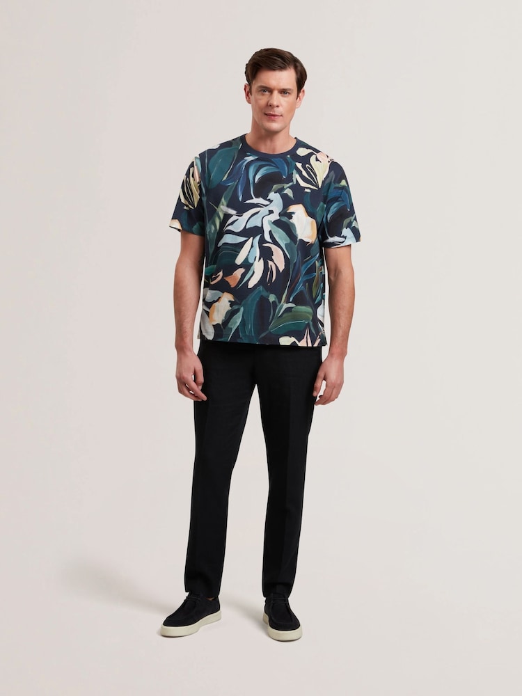 Ted Baker Black Almoi Floral Print 100% Cotton T-Shirt - Image 2 of 6