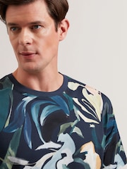 Ted Baker Black Almoi Floral Print 100% Cotton T-Shirt - Image 3 of 6