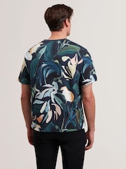 Ted Baker Black Almoi Floral Print 100% Cotton T-Shirt - Image 4 of 6