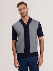 Ted Baker Blue Padrig Knitted Herringbone Shirt - Image 1 of 6