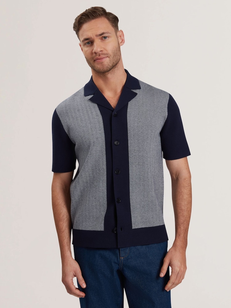 Ted Baker Blue Padrig Knitted Herringbone Shirt - Image 1 of 6