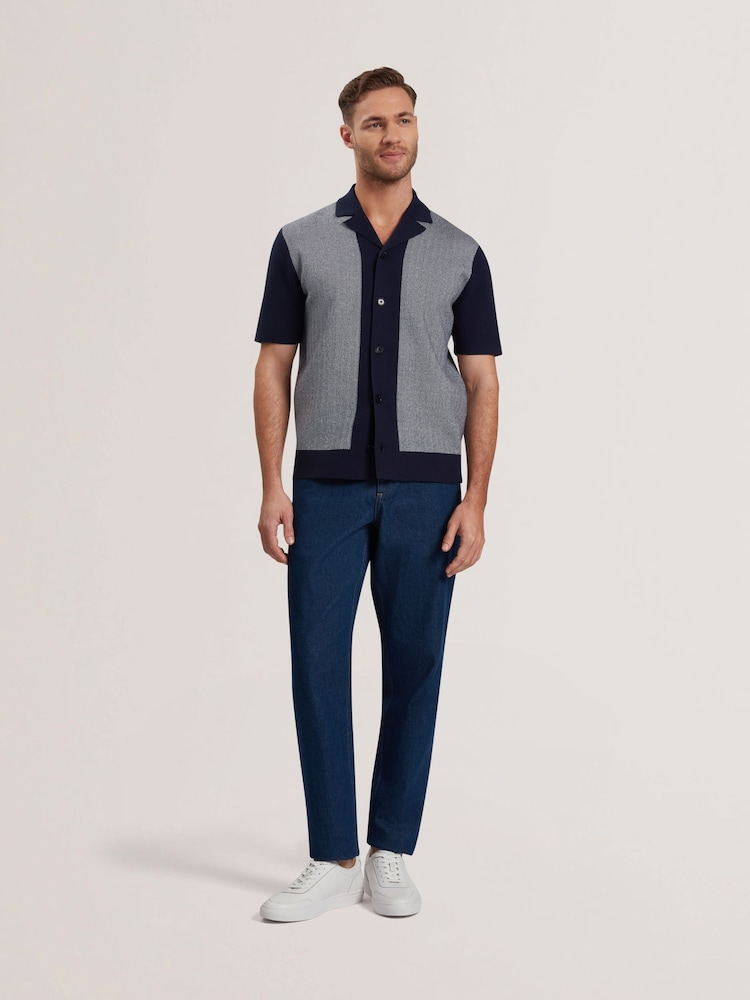 Ted Baker Blue Padrig Knitted Herringbone Shirt - Image 2 of 6
