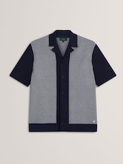 Ted Baker Blue Padrig Knitted Herringbone Shirt - Image 5 of 6