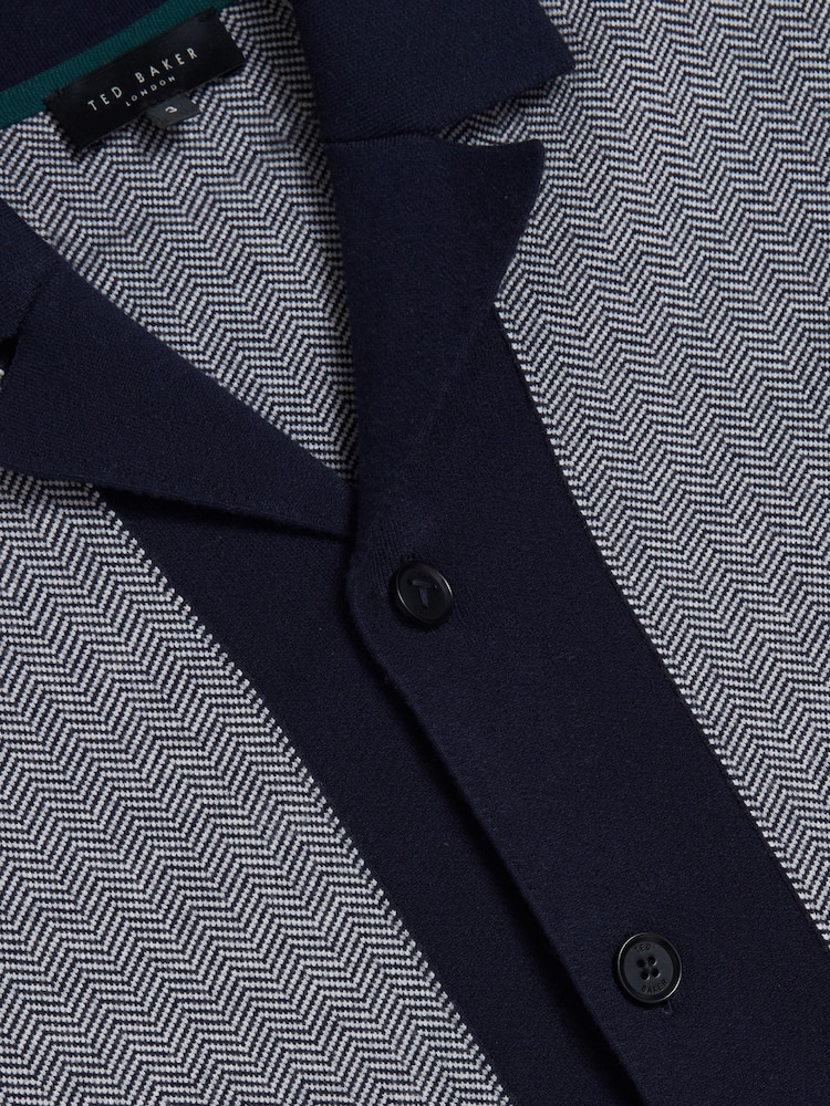 Ted Baker Blue Padrig Knitted Herringbone Shirt - Image 6 of 6