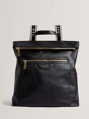 Ted Baker Black Essaya-Pebbled Leather Fold Over Backpack - Image 1 of 4