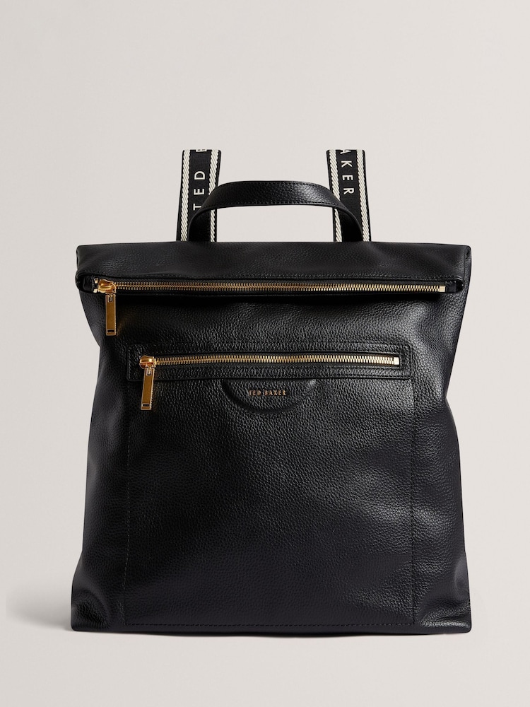Ted Baker Black Essaya-Pebbled Leather Fold Over Backpack - Image 1 of 4