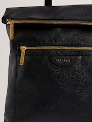 Ted Baker Black Essaya-Pebbled Leather Fold Over Backpack - Image 3 of 4