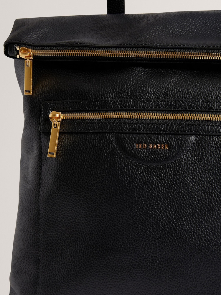 Ted Baker Black Essaya-Pebbled Leather Fold Over Backpack - Image 3 of 4